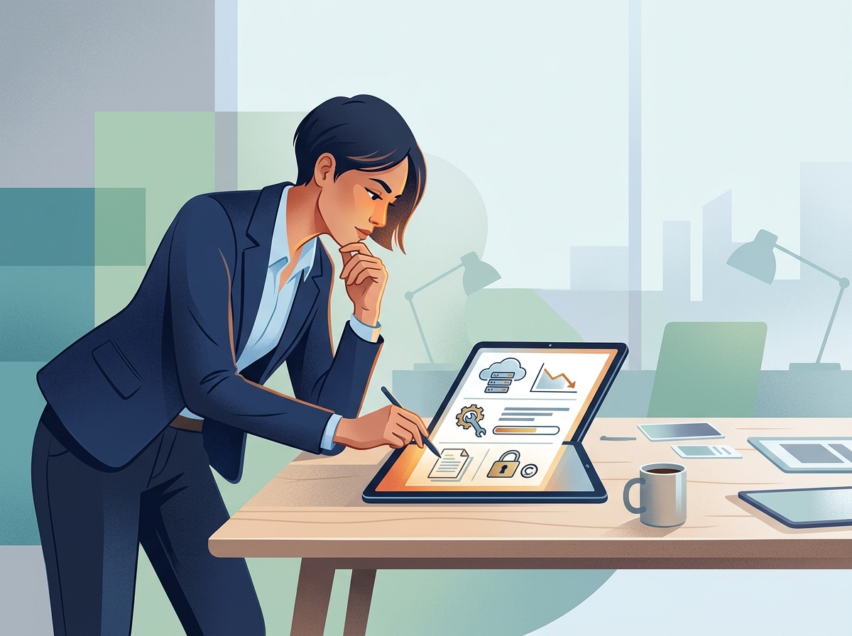 Biznesmen skupiony na cyfrowej umowie, analizujący szczegóły, by zrozumieć ile kosztuje pozycjonowanie.