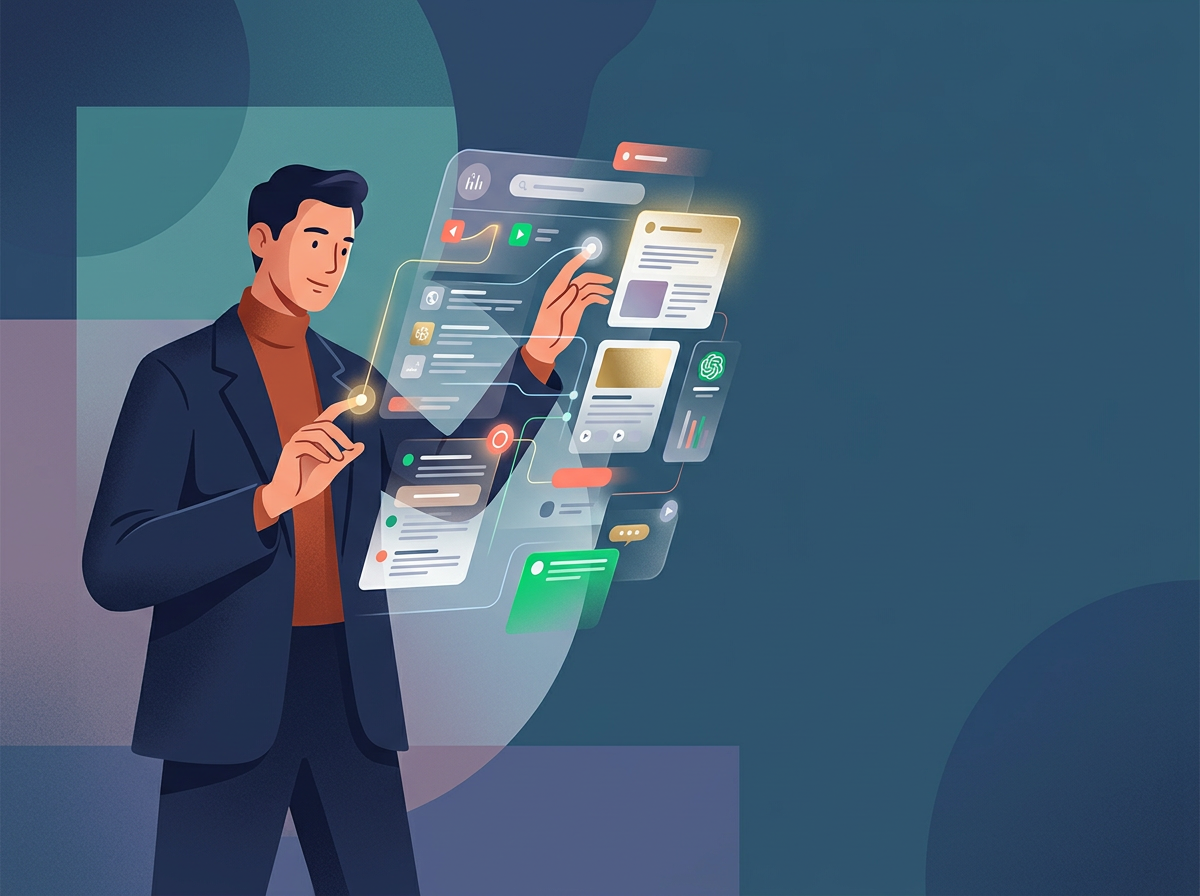 Cyfrowa ilustracja osoby optymalizującej treści dla przyszłości co to jest SEO z AI.