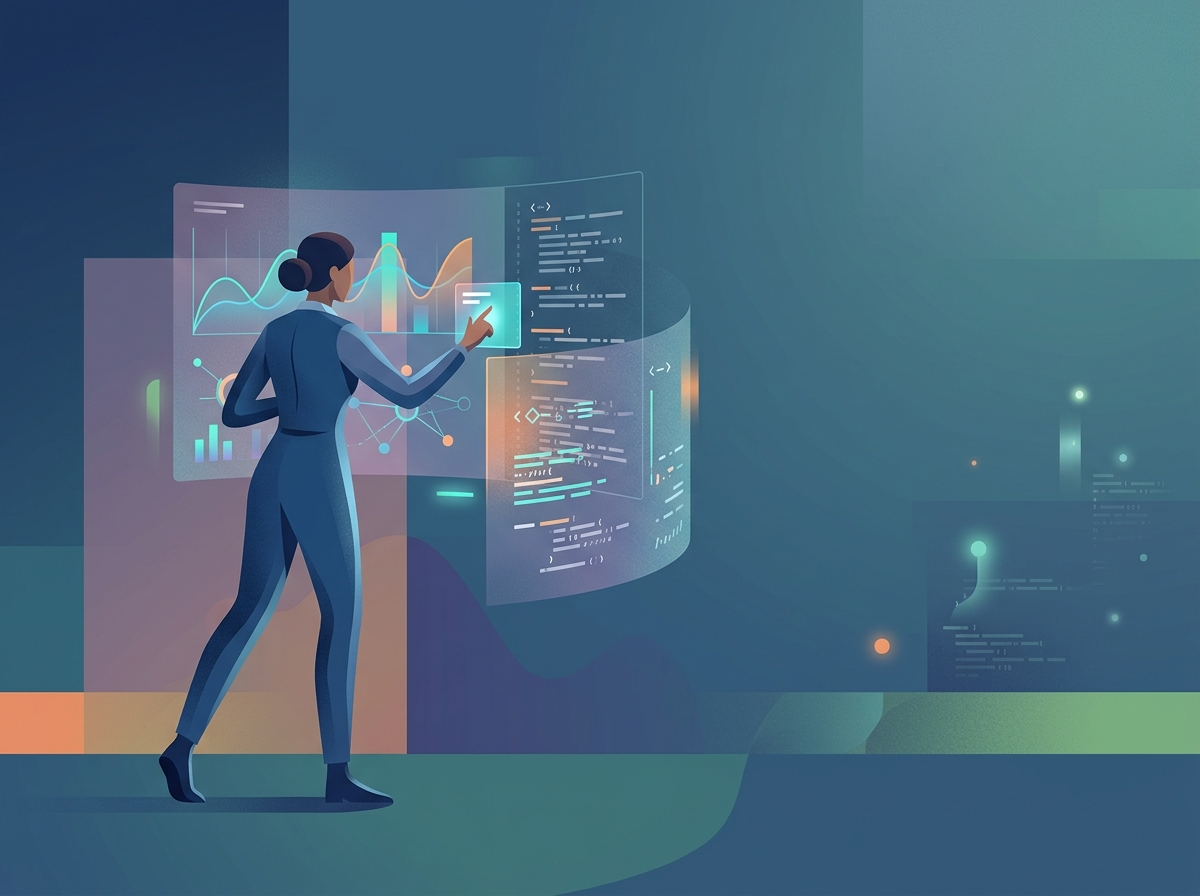 Cyfrowa ilustracja przedstawia postać analizującą raporty i logi, efektywnie zarządzając crawl budget.