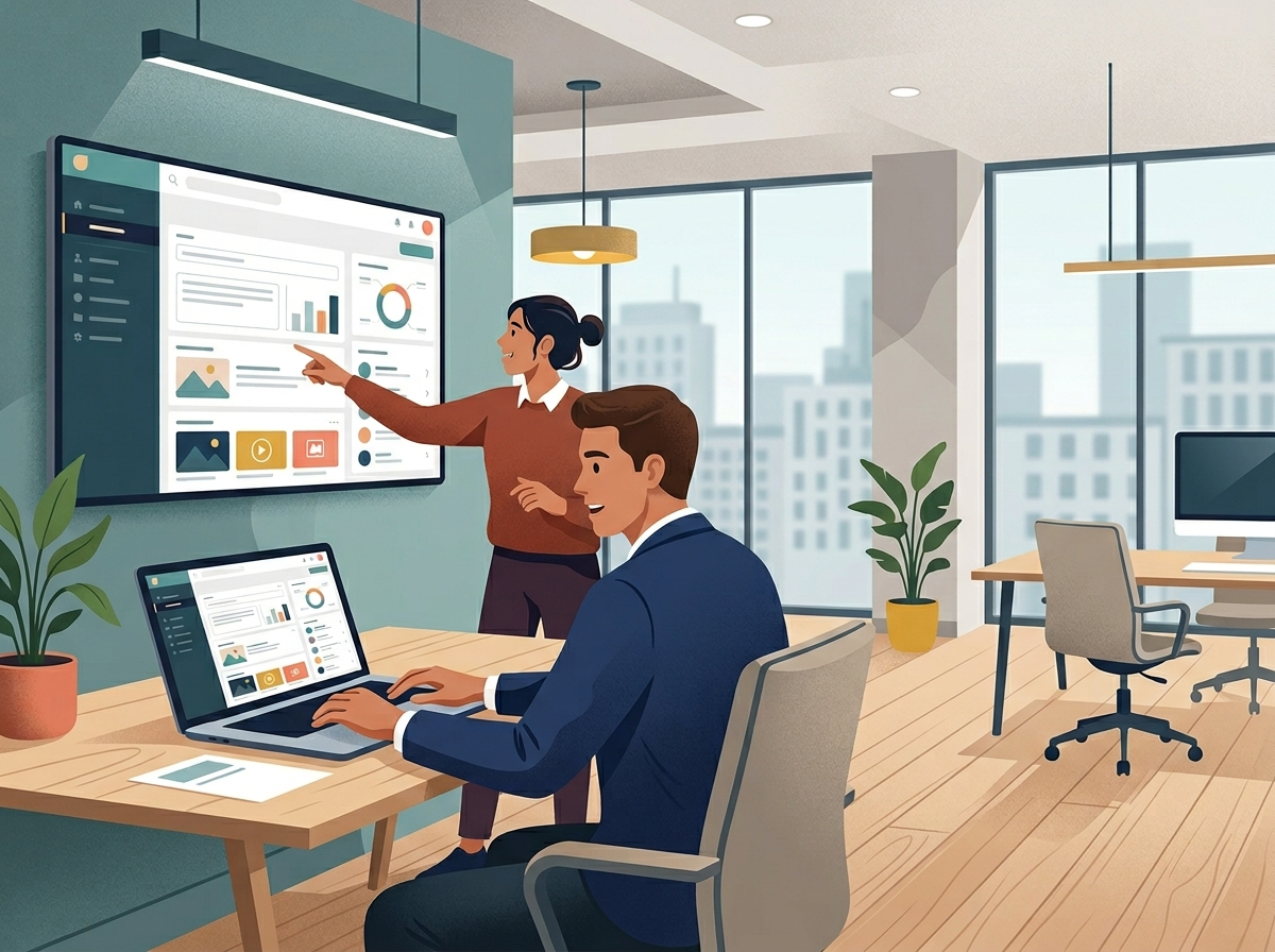 Nowoczesny zespół marketingowy używa narzędzi AI do pisania treści, dbając o spójny głos marki.