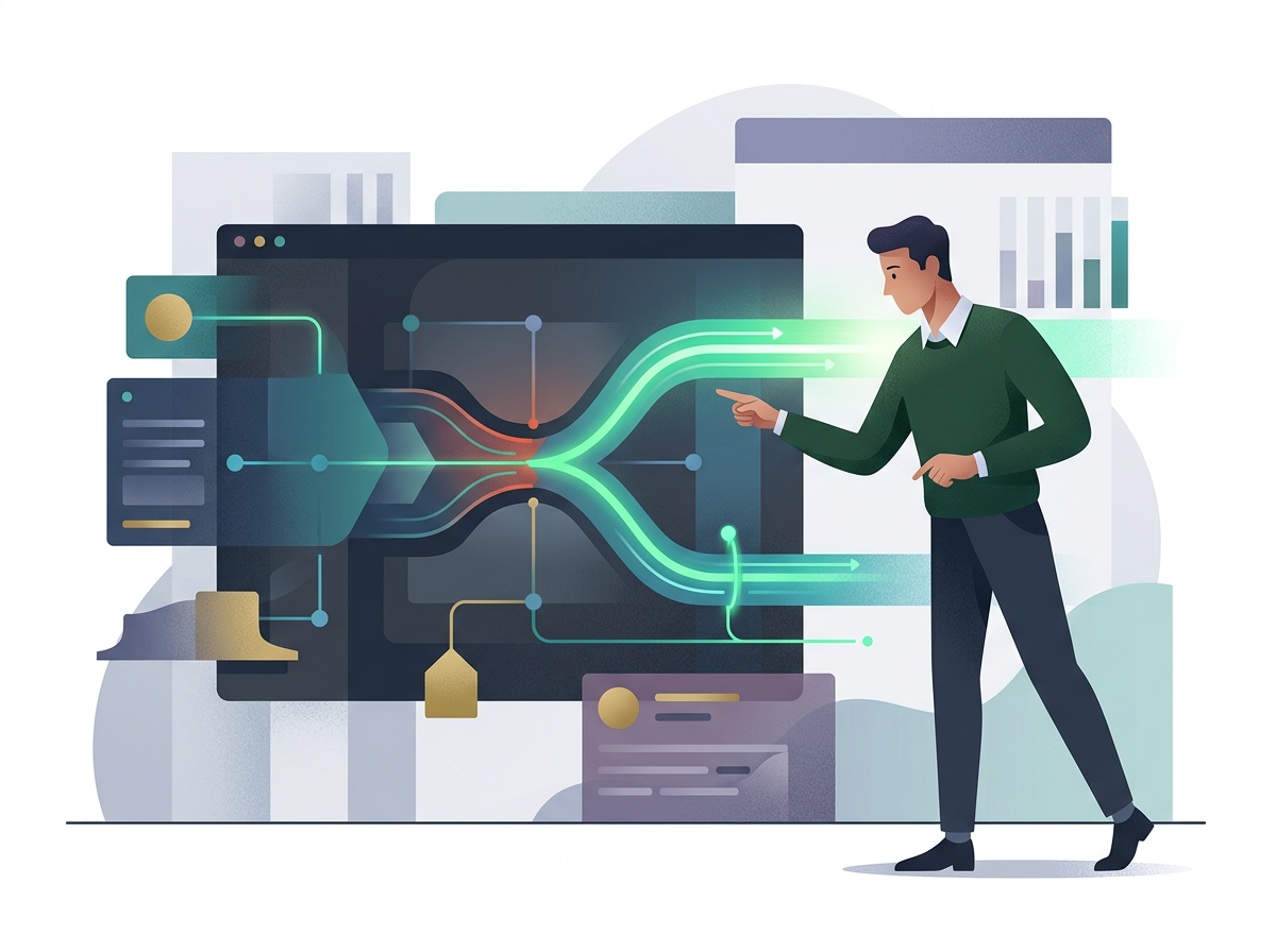 Stylizowana postać diagnozuje problemy, usprawniając pozycjonowanie, aby ruch na stronie szybko rósł.