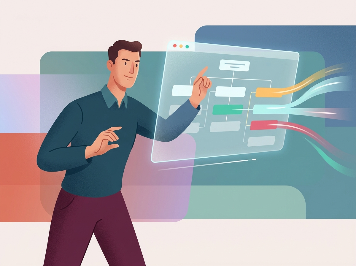 Stylizowany menedżer optymalizuje przepływ danych, symbolizujący zwiększoną szybkość ładowania strony.