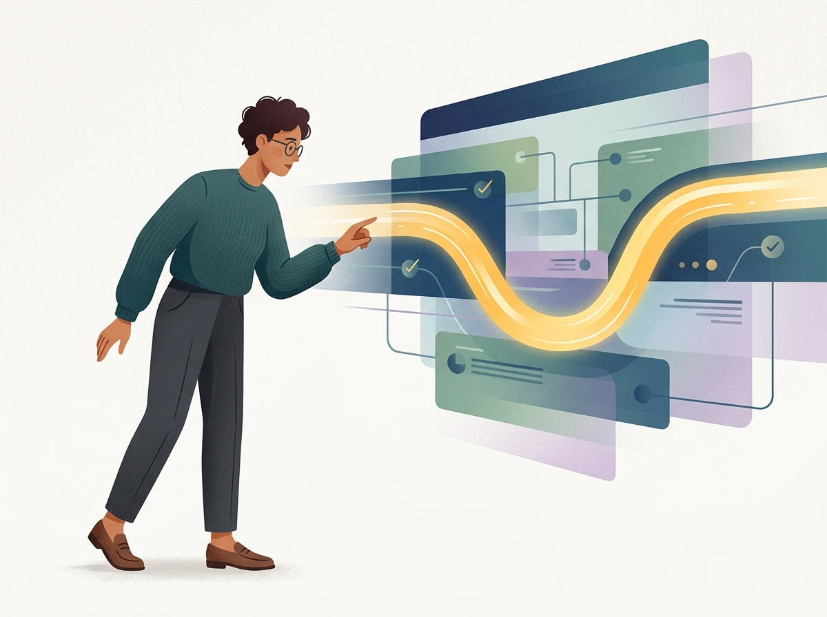 Stylizowany specjalista SEO obserwuje zoptymalizowaną architekturę strony, podkreślającą skuteczność najlepszych narzędzi SEO.