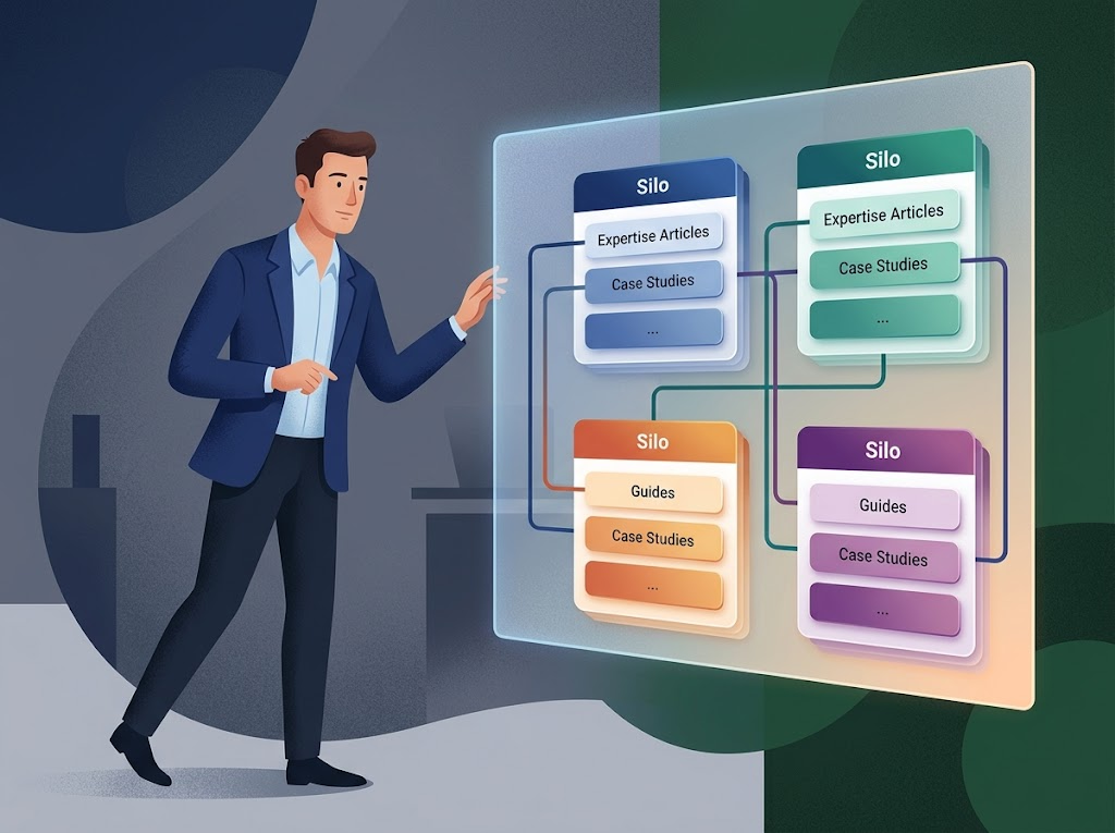 Cyfrowy strateg analizuje i optymalizuje uporządkowane silosy tematyczne SEO, dbając o spójność treści.