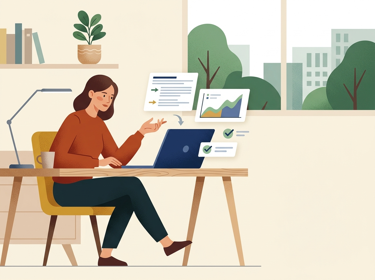 Specjalista skupiony na laptopie, optymalizujący treści za pomocą narzędzi keyword research, zwiększa ich widoczność.