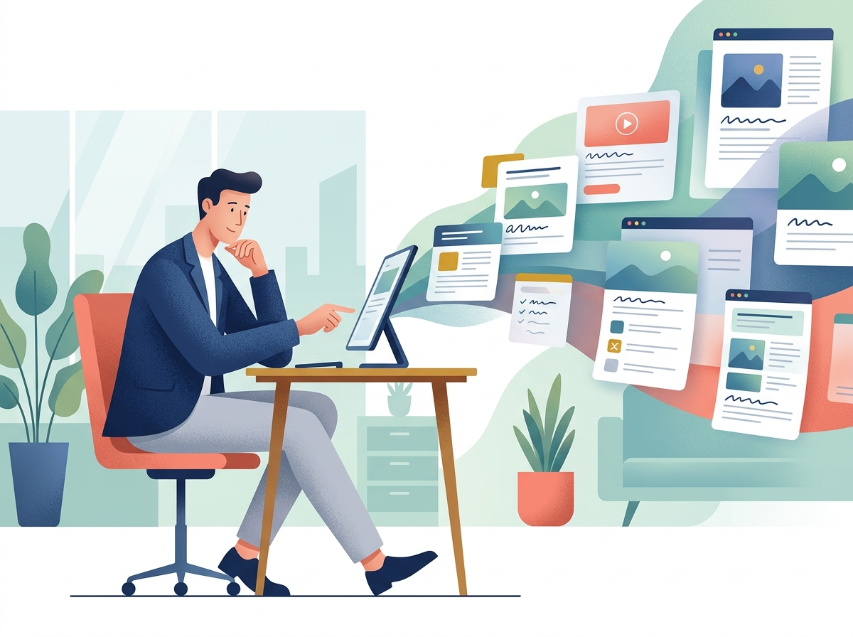 Stylizowana postać z łatwością generująca zoptymalizowany artykuł SEO w godzinę AI.